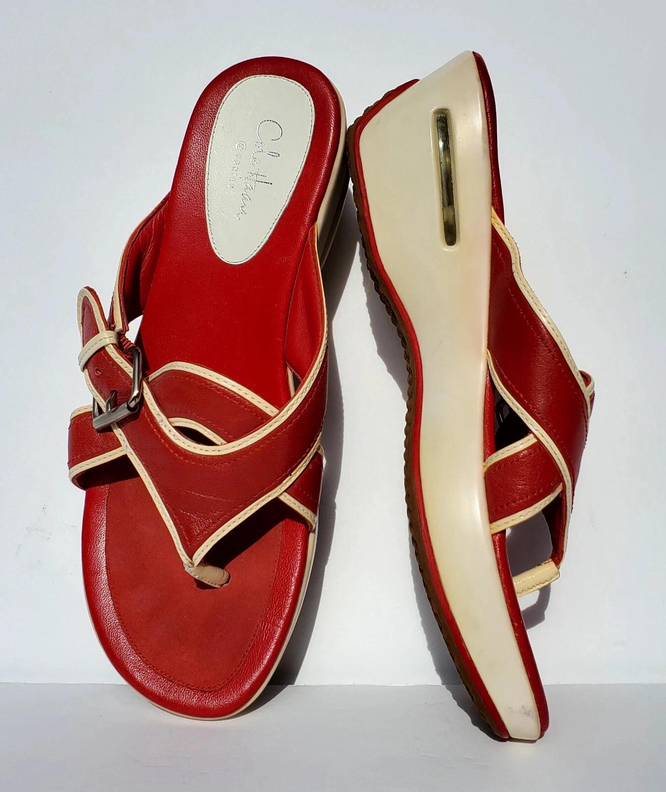 NIKE Sandali donna Cole Haan Nk Air serie G zeppa rosso bianco pelle misura 8 D23399