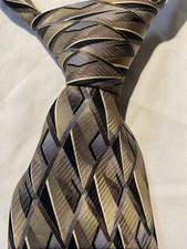 JOSEPH  FEISS Men's 100 Silk Necktie Designer Geometric Gold/Silver/Black EUC