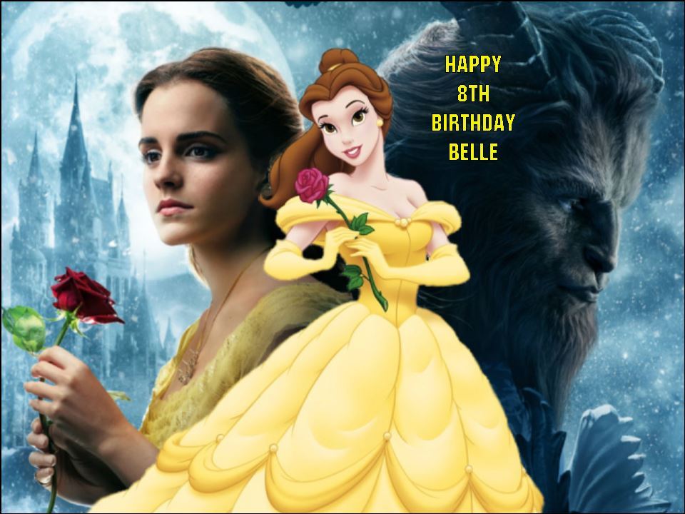 A4 BEAUTY AND THE BEAST BELLE EDIBLE ICING PARTY CAKE TOPPER
