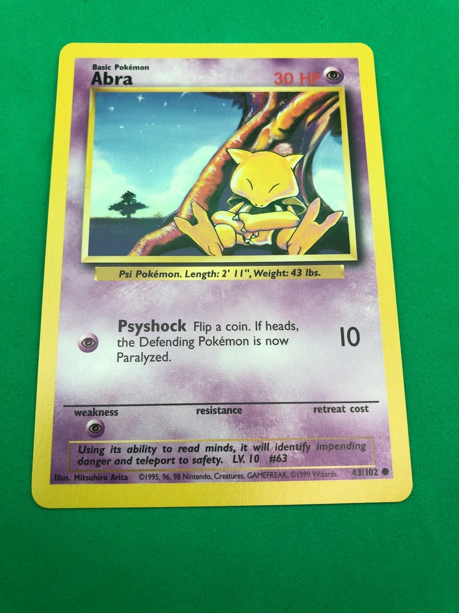 abra pokemon card 43 102 Vintage Pokmon 1995, 96, 98 43/102 Pretty [P] Psyshock (10) Flip a coin ABRA - 43/102 - Base