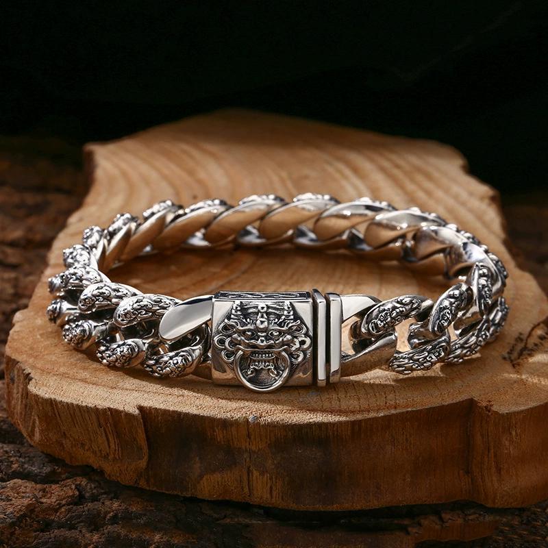 Pure 925 Sterling Silver Chain 14mm Dragon Pixiu Curb Link