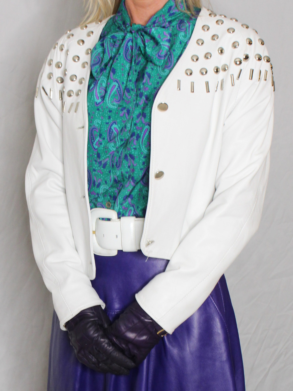 Womens Leather Crop Jacket White S SOFT Lambskin Vintage 80s 90s Firenze Rare image 5