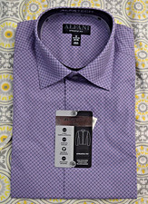 Men's Alfani Alfa Tech Print Dress Shirt Purple Navy 15 15.5 32-33