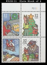 USA5 #3108-11 MNH PB4 Christmas