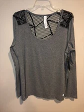 Bally Total Fitness Women Gray Long Sleeve Shirt  Air Flow Mesh Back NWT XL
