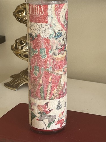 Like Vintage Sugar Frosted Glass Pillar Candle Nostalgic Christmas Reindeer - Picture 4 of 5