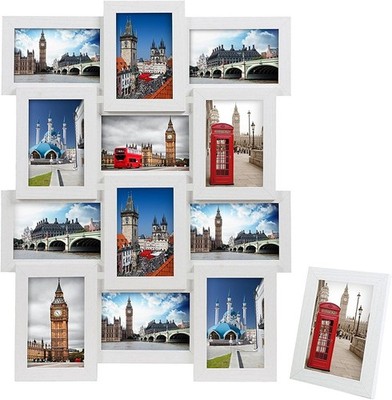 SONGMICS Collage Bilderrahmen 12er Set, Einzelbahmen, 4x6 Zoll, weißes Holz,