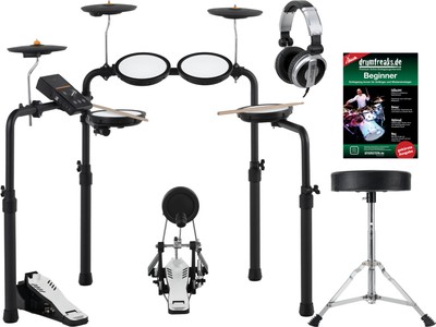 Umfassendes E-Drum-Set mit Mesh-Heads, Kickpad, Bluetooth-Modul und viel Zubehör