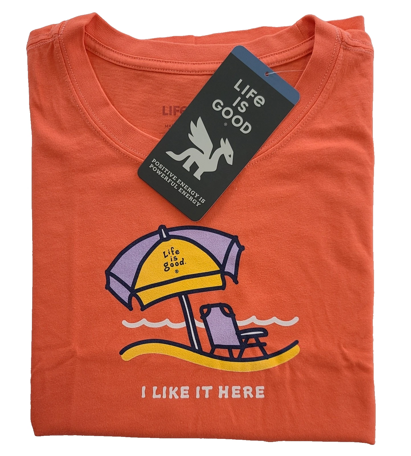Life Is Good SS Shirt Crusher Tee I LIKE IT HERE Beach Chair Chest48 Womens XL