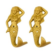 Set of 2 Cast Iron Mermaid Coat Hooks Wall Art Decor-Mermaid Hangers and Key ...