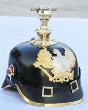 Elmetto prussiano aquila casco tedesco in pelle con mentoniera in ottone