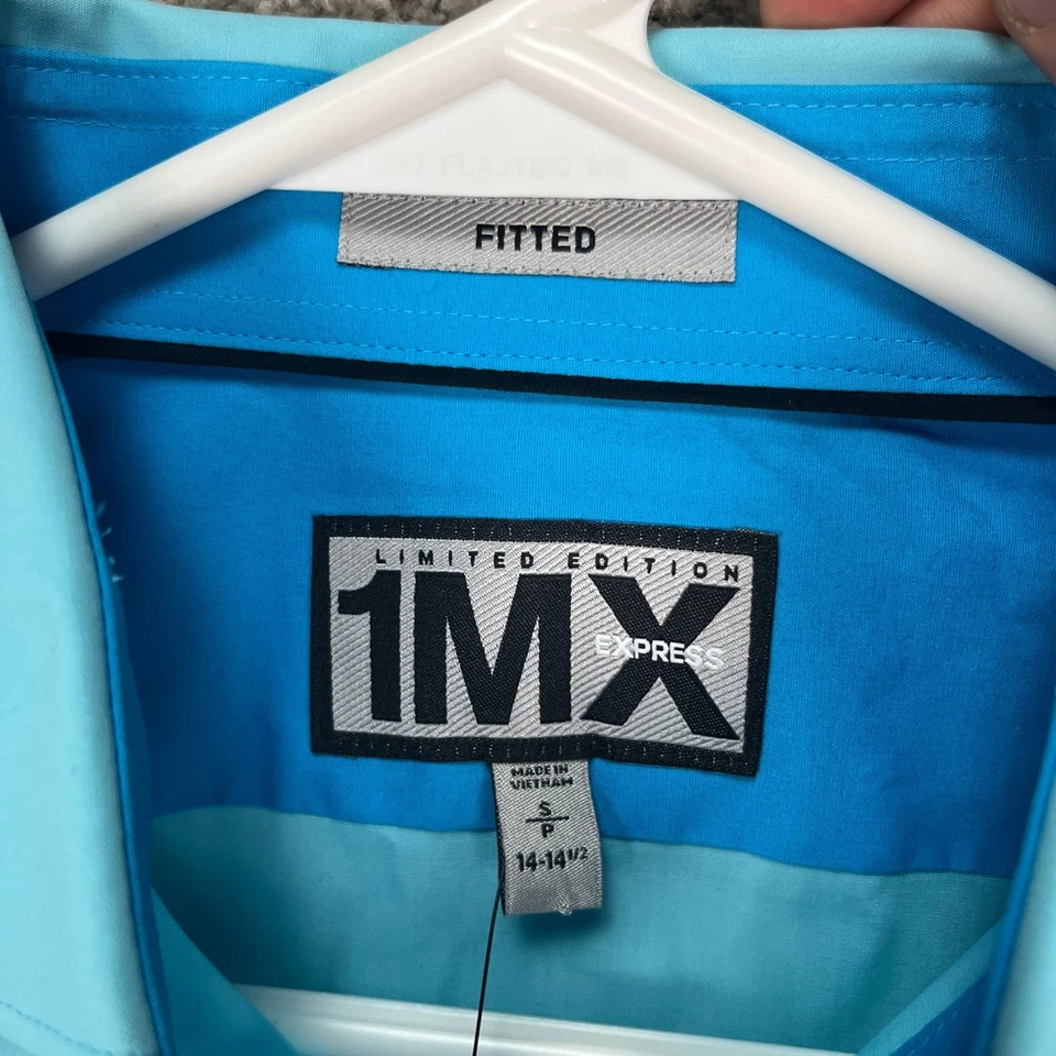 Camisa Express 1MX Ajustada Edición Limitada Azul Manga Larga Para Hombre Pequeña Puño Abatible Foto 4 de 4