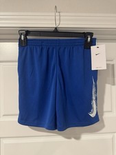 Nike Boys Size 6 Blue White Polyester Mesh Shorts Elastic Waist