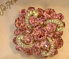 Vintage Eisenberg ORIGINAL Pink Rhinestone Floral Brooch Pin Silver Signed 1.75"