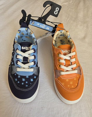 Bluey Bingo Unisex Kids Sneaker Size 8 Blue Orange Star Cartoon Casual