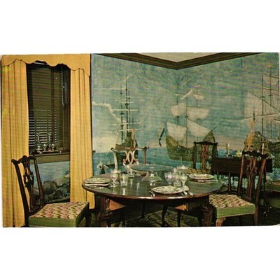 Vermont House Shelburne Museum Dining Room Postcard Nautical Ship Wallpaper VT