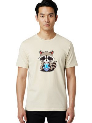 Raccoon-Crystal Mens Graphic Tee, 100% Cotton, Casual Summer Wear