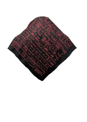 CODELLO Pure Silk Scarf Black Red 2000 New Year Fireworks Script Print Square#A8