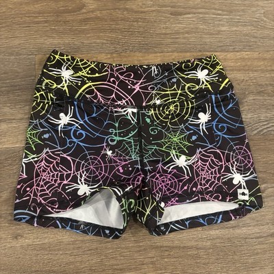 WodBottom Rainbow Spiderwebs Booty Shorts   Discontinued Pattern   Small