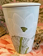 TEA FORTE LOTUS FLOWER TALL MUG WITH LID PORCELAIN