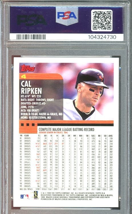 2000 Topps #4 Cal Ripken Jr MINT PSA 9 Baltimore Orioles 4730 view 2