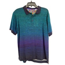 Robert Graham Catalan Short Sleeve Knit Performance Polo Green Navy Melange M