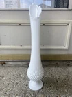 BEAUTIFUL FENTON MILK GLASS HOBNAIL SWUNG STRETCHED VASE 21" TALL