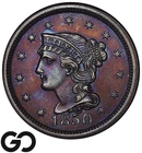 1850 Large Cent, Braided Hair, Stunning Blue Color, Razor Sharp Strike Gem BU++