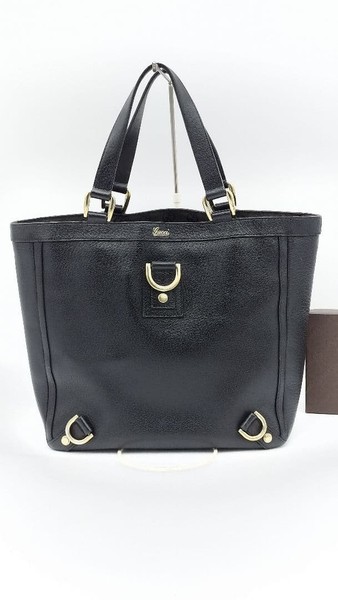 Gucci Black Leather Tote Bag Gold Hardware Authentic Women's Luxury Fashion
