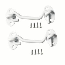 2 Pack Hook and Eye Latch for Door 3 inch White, Stainless Steel Barn Door Lo...