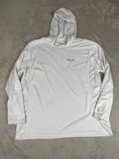 Huk Shirt Mens XL White Performance Hoodie Long Sleeve Fishing Sun Shirt Logo