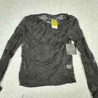 Dylan Ryan NYC Black Floral Lace Long Sleeve Top Lined Blouse Medium P219653