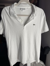 Lacoste Men's White Polo Shirt Short Sleeve Button Logo Knit Regular Fit L