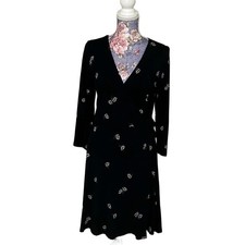 Old Navy Womens Black Daisy Floral Wrap Dress 3/4 Sleeve V-Neck Size M Jersey