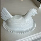 New ListingVintage Indiana Glass Hen on a Nest 7" Beaded MILK GLASS WHITE