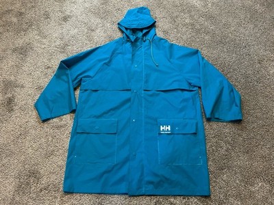 VTG Helly Hansen Rain Jacket Adult L Teal Hooded Full-Zip Snaps Waterproof 16850