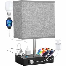 Table Lamp for Bedroom with Fast USB A C Charging Ports, Bedside Lamps with 2 Ph