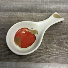 Vintage Painted Earthenware Apple Pattern Spoon Rest 8&rdquo;