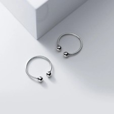 Bead Ring 925 Sterling Silver Minimal Adjustable Open Wedding Band Women