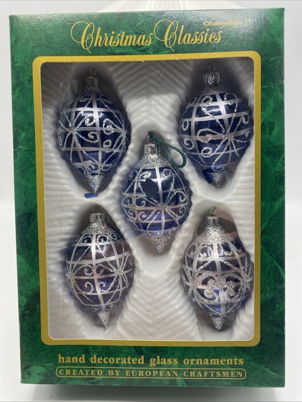 Commodore Christmas Classics European Craftsmen Blue Hand Blown Vintage