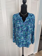 Stella Parker Top Womens M Blue Green Floral ...