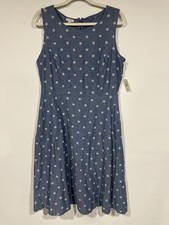NWT Talbots Chambray Polka Dot A-line Fit & Flare Sleeveless Dress Women’s 12
