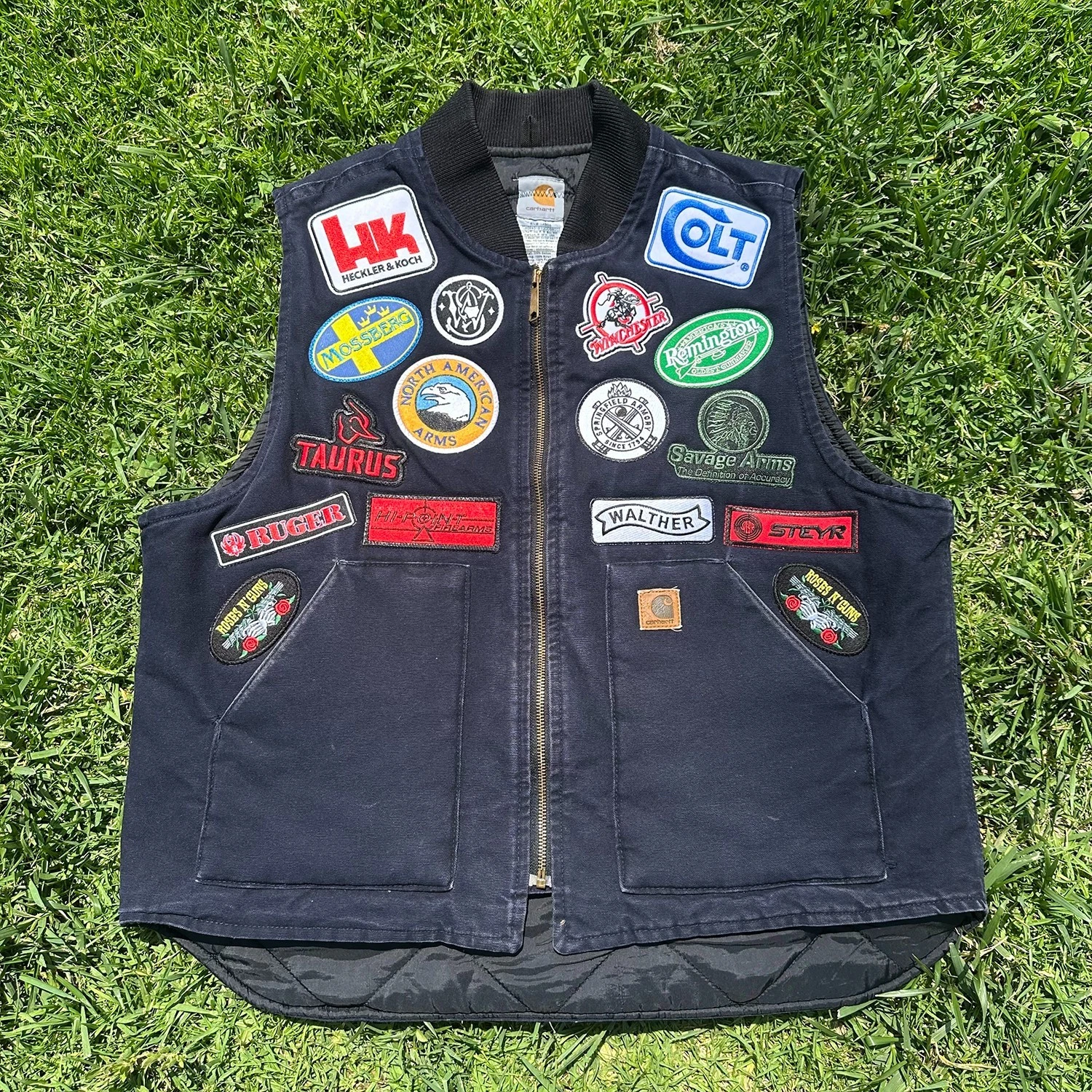 Custom Vintage Carhartt Vest Sz XL Canvas Patch Hunting NRA 2A Firearms Guns 2A
