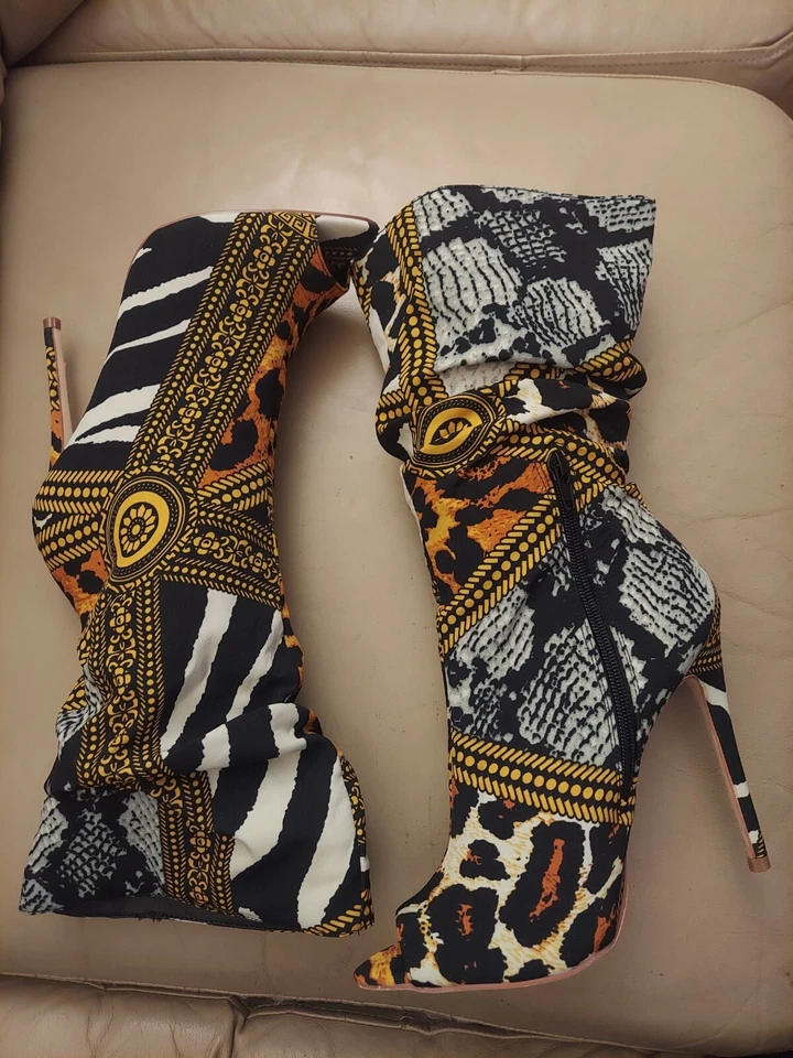 Liliana "Miss L" животных печати ткани заглянуть носок ботинки на шпильке размер 8 М - Изображение 4 из 4