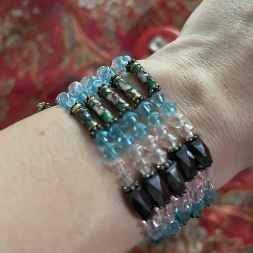 Magnetic CLOISONNÉ HEMATITE Pink Blue Beaded Adjustable Wrap Bracelet Necklace - Picture 8 of 8