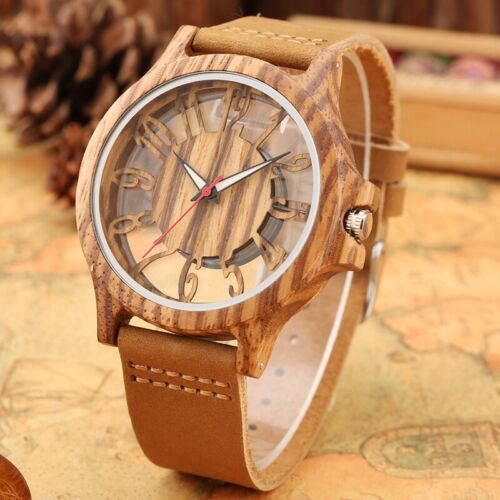 Orologio da uomo donna legno quarzo legno unico quadrante arabo cavo orologi da polso regalo - Foto 7 di 11