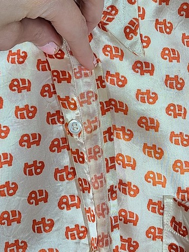 Vtg 60s Satin Orange Elephants Men’s Shirt Peter Golding Van Heusen Mod Rare M - Picture 9 of 16