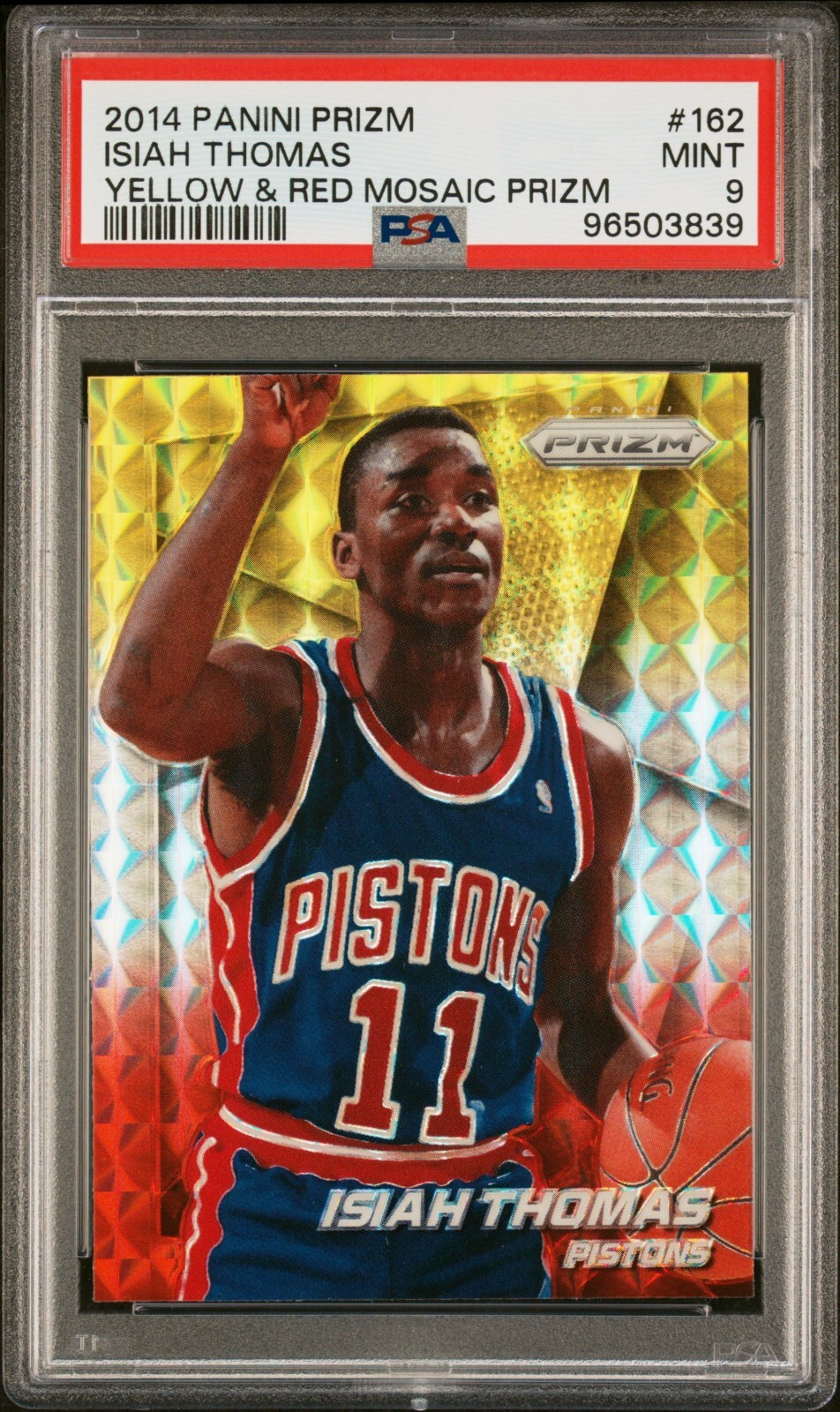 2014 Panini Prizm ISIAH THOMAS Yellow & Red Mosaic Prizm PSA 9 MINT POP 1