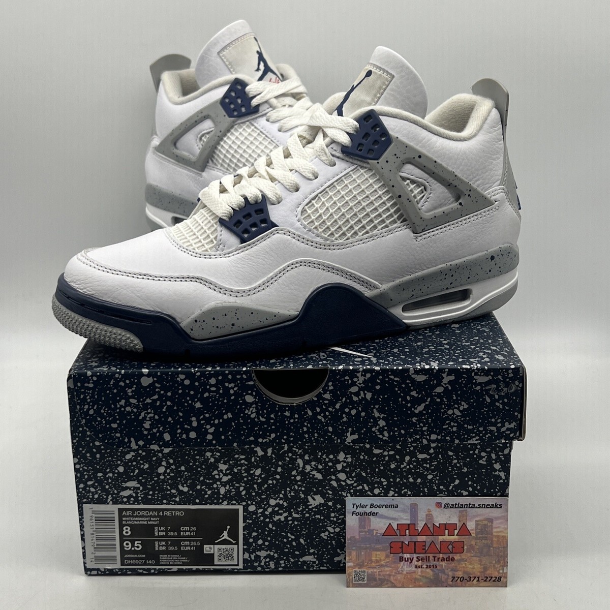Air Jordan 4 ホワイト/ミッドナイトネイビー/グレー Jordan Brand Men's 4 Retro 'Midnight Navy' White/Navy Sneakers