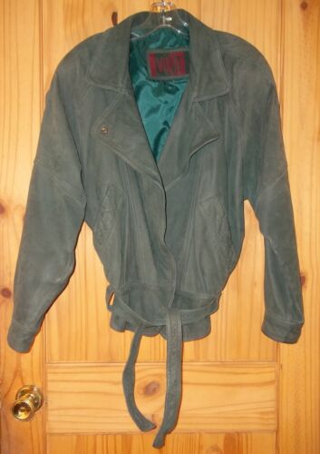 Winlit Green Belted Motorcycle Jacket w/ Wide Lapels, Womens L - Picture 1 of 7